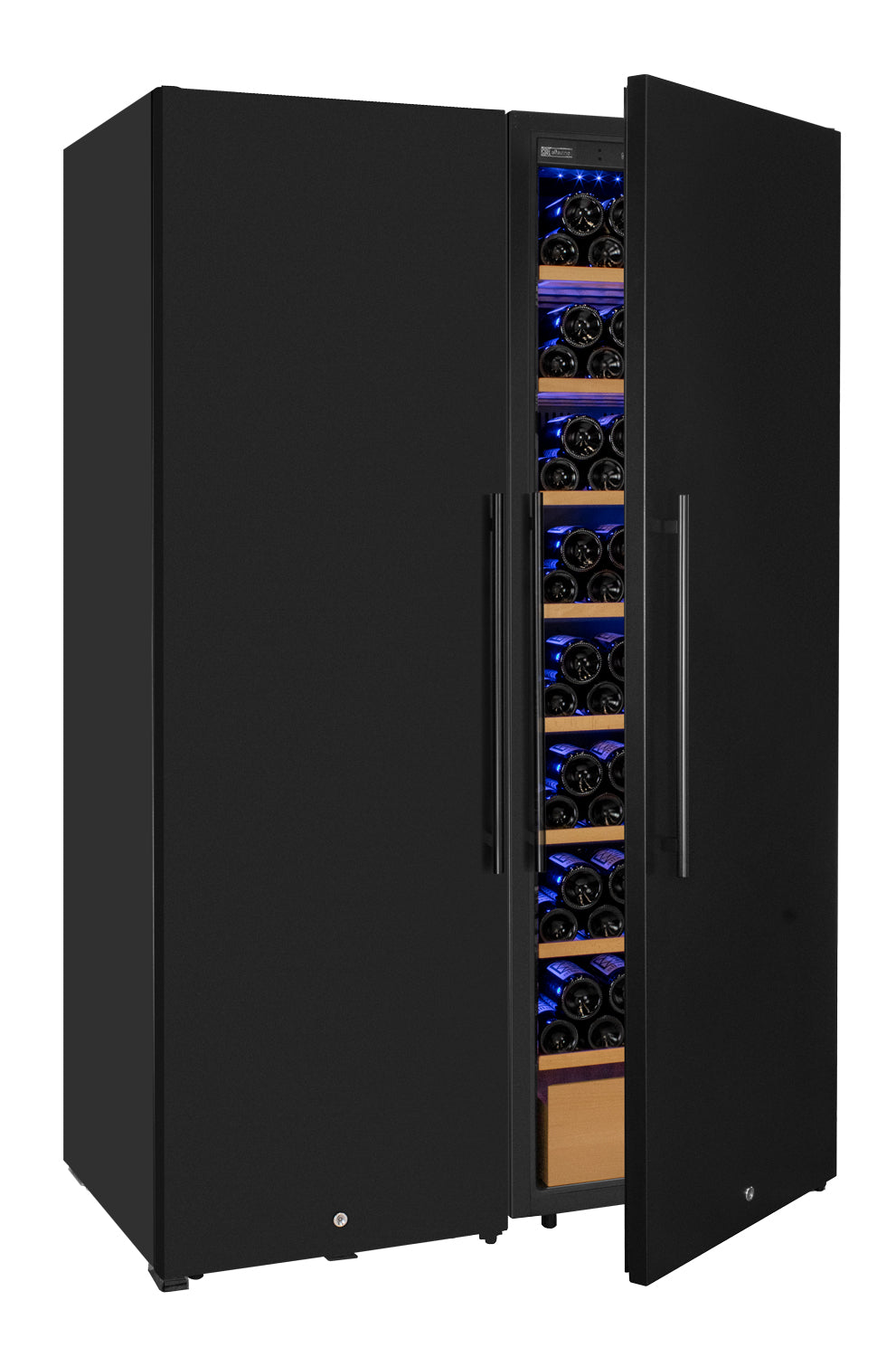 76.5" Tall Side-by-Side Wine Vault with Solid Black Doors