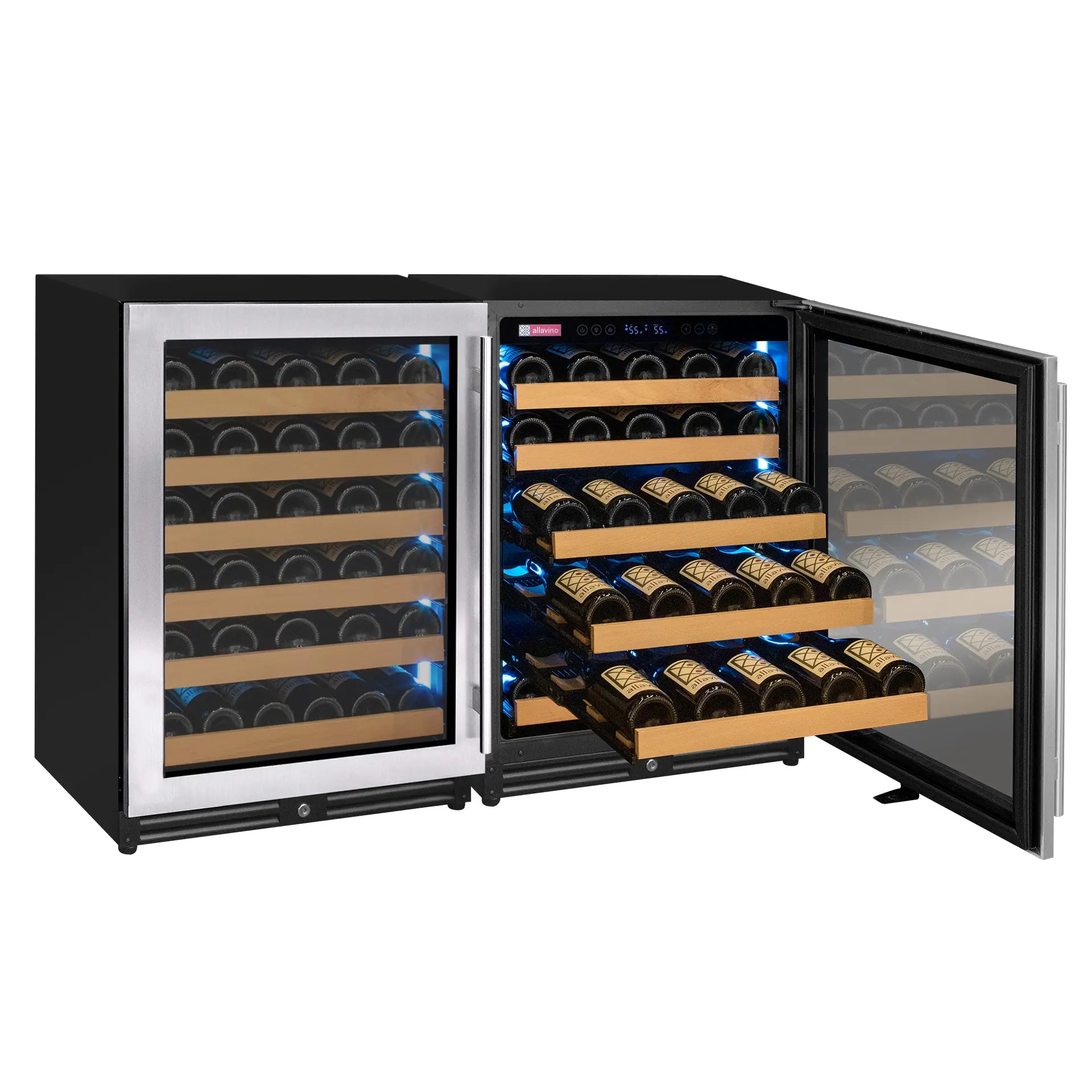 Allavino Reserva Series 112 Bottle Dual Zone Built-in Luxury Wine Refrigerator with Stainless Steel Doors - Side-by-Side
