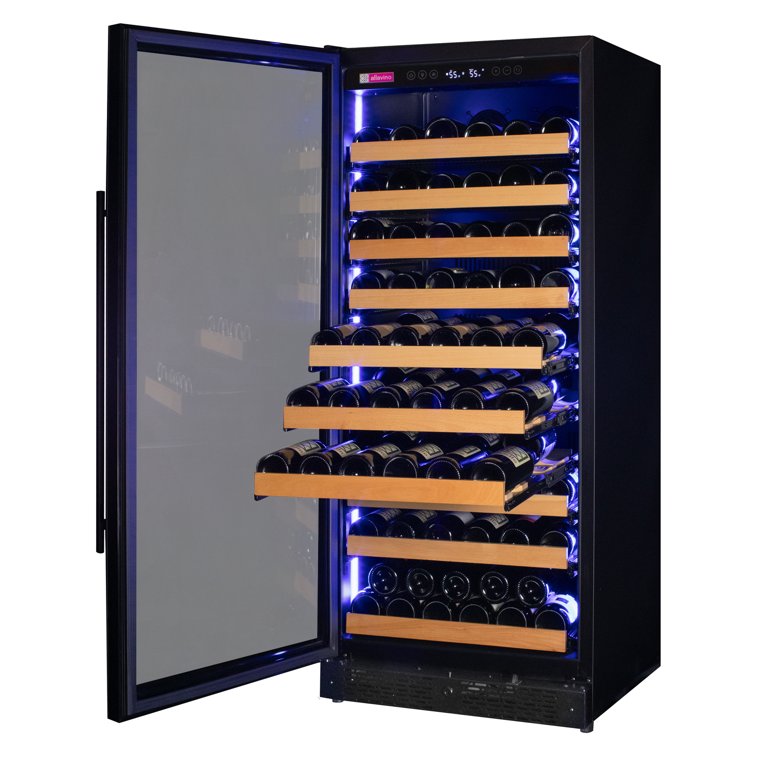 Reserva Series 119 Bottle 55" Tall Single Zone Left Hinge Black Glass Wine Refrigerator
