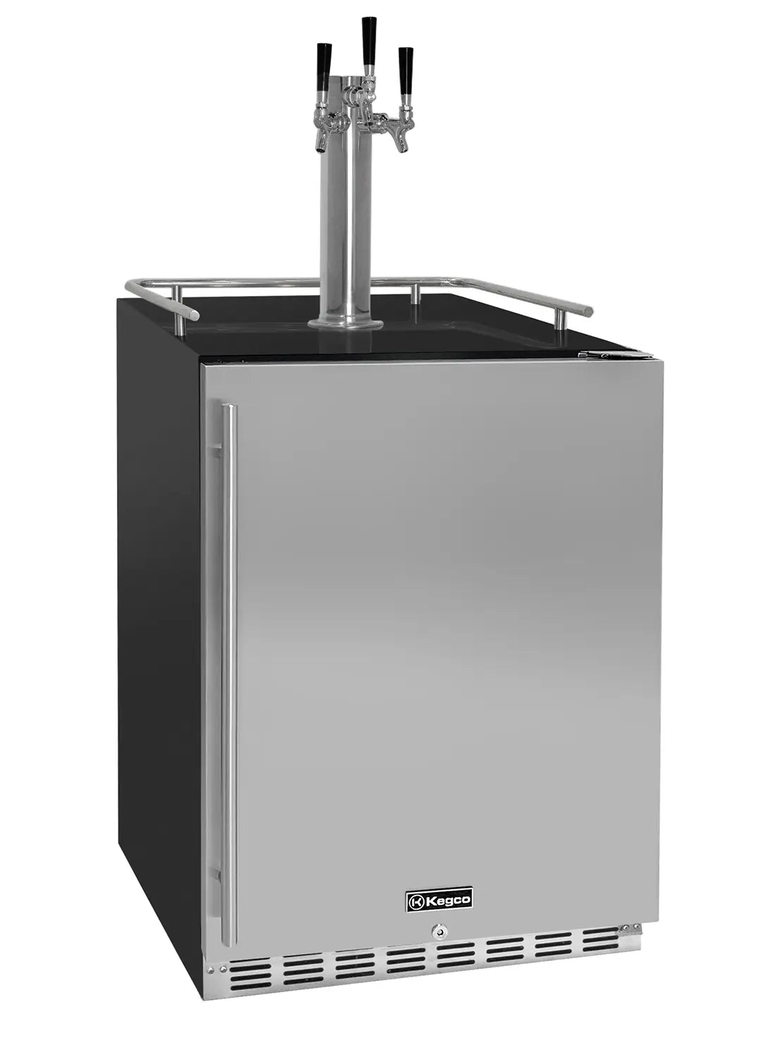 Kegco 24" Wide Triple Tap Stainless Steel Built-In Right Hinge Kegerator with Kit