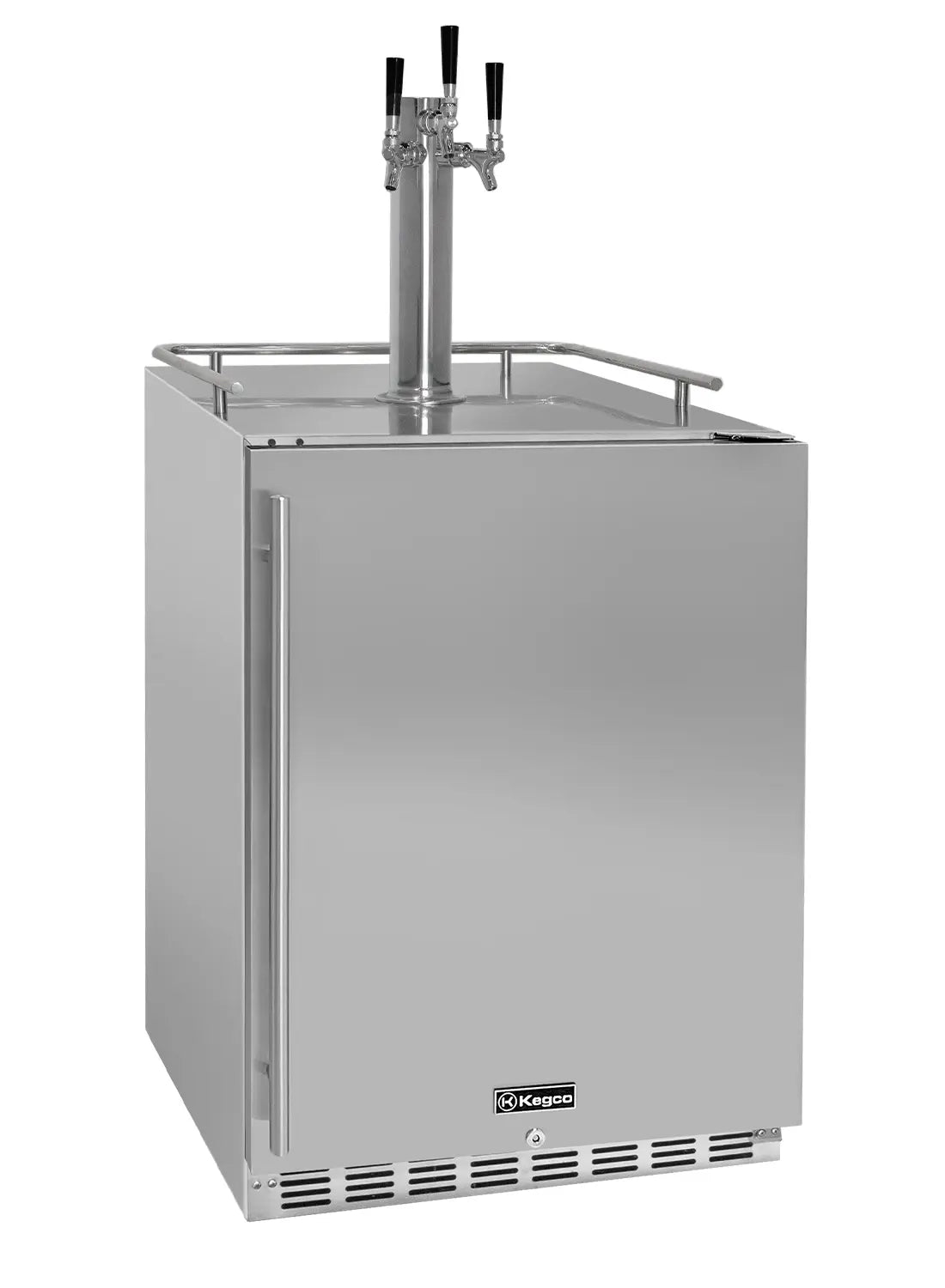 Kegco 24" Wide Outdoor Triple Tap All Stainless Steel Built-In Right Hinge Kegerator with Kit