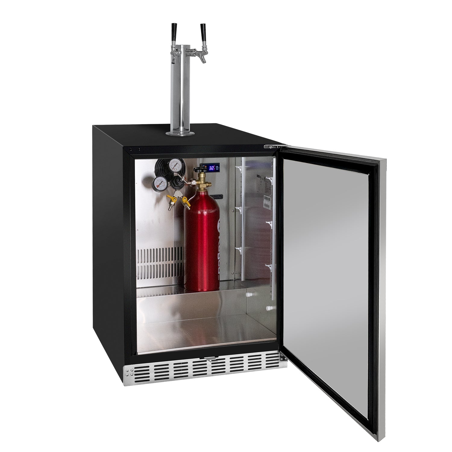 24" Wide Dual Tap Stainless Steel Right Hinge Builtin ADA Kegerator with Kit