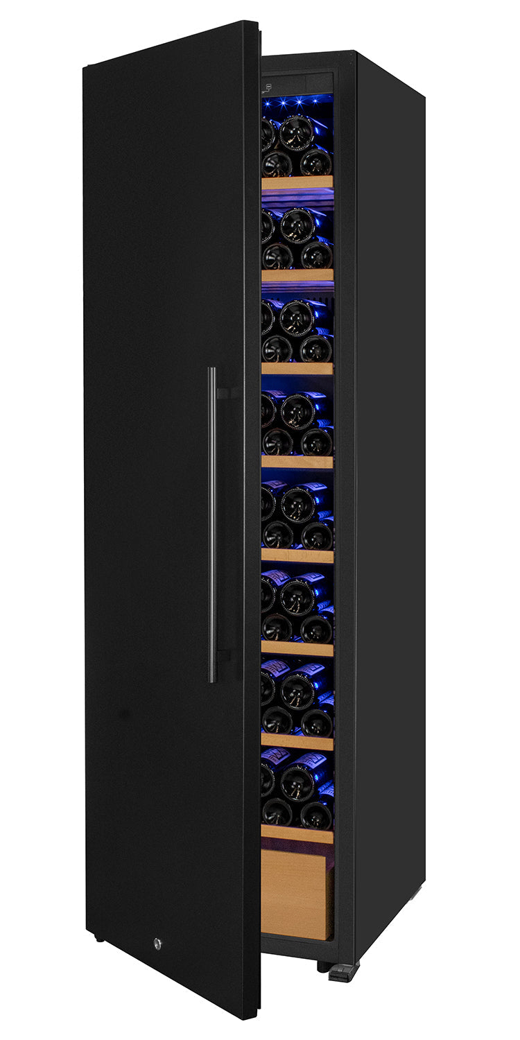 76.5" Tall Single Zone Wine Vault with Solid Black Left Hinge Door