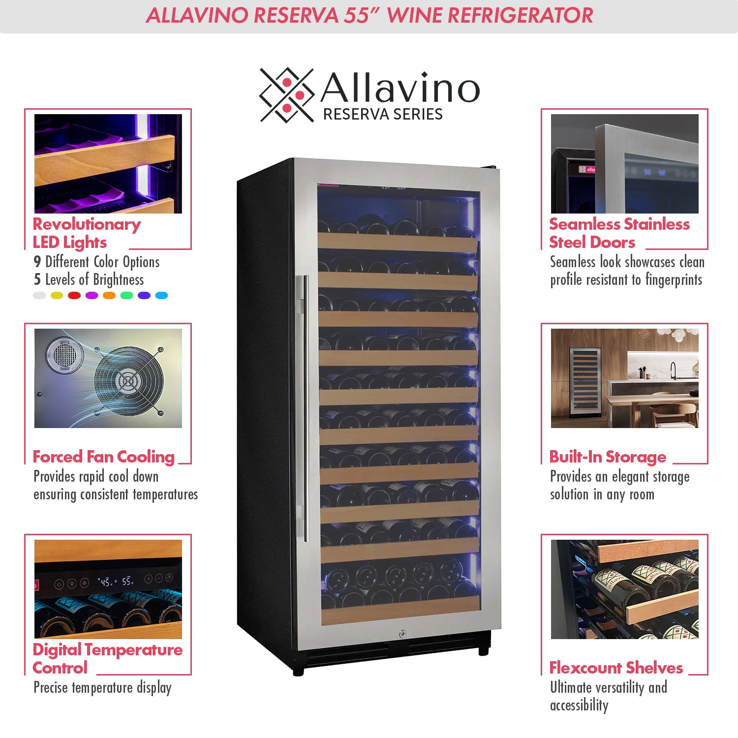 Reserva Series 238 Bottle 55" Tall Dual Zone Side-by-Side Stainless Steel Wine Refrigerator