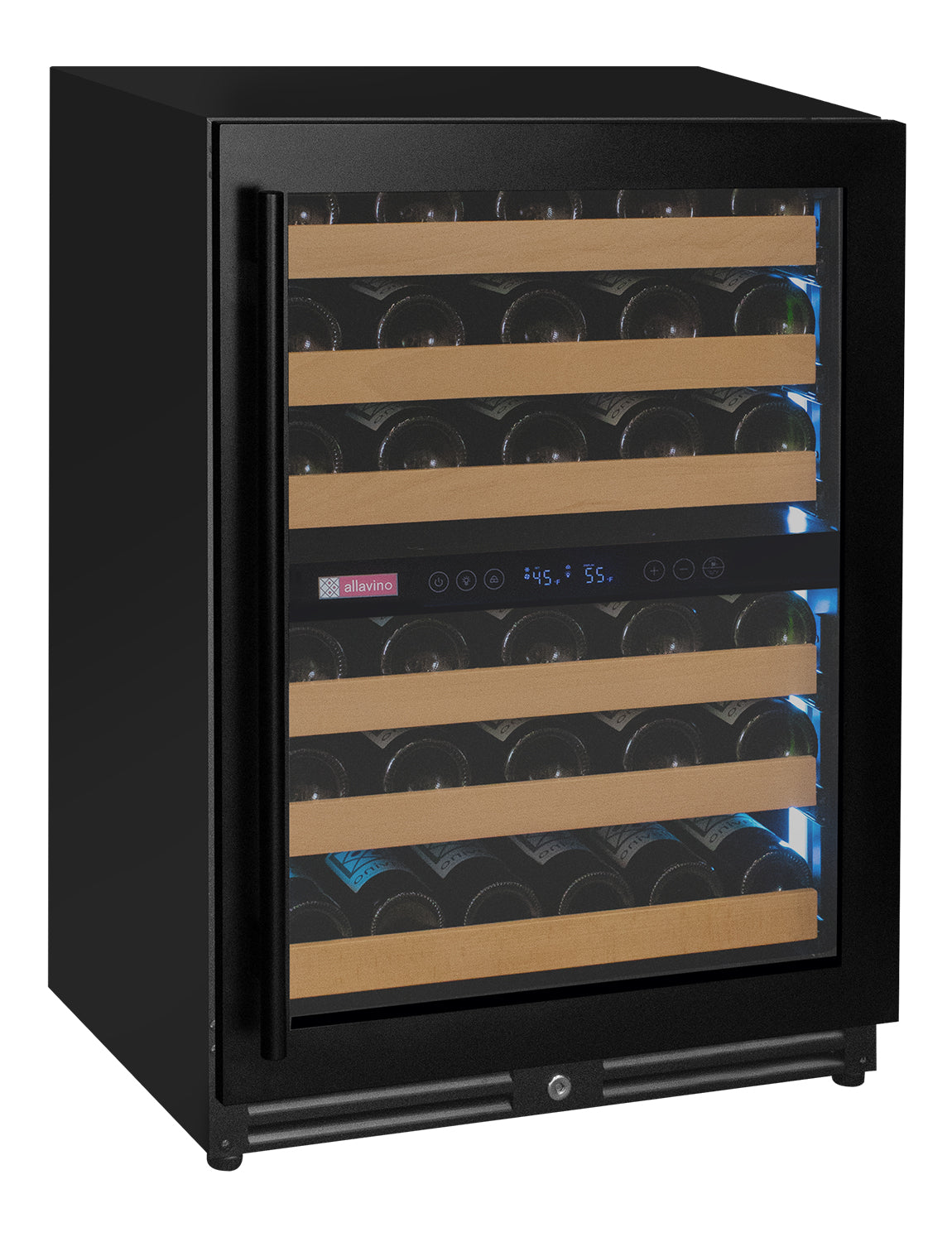 Reserva Series - 56 Bottle Dual Zone Built-in Luxury Wine Refrigerator with Black Door - Right Hinge