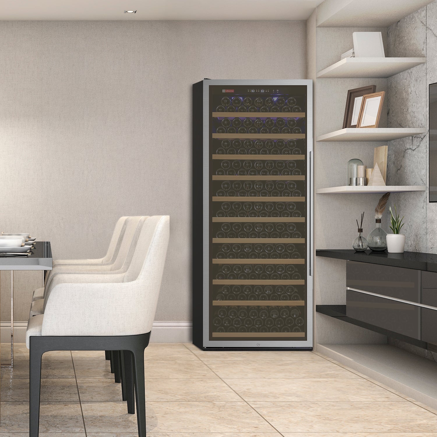 32" Wide Vite II Tru-Vino 277 Bottle Single Zone Stainless Steel Left Hinge Wine Refrigerator