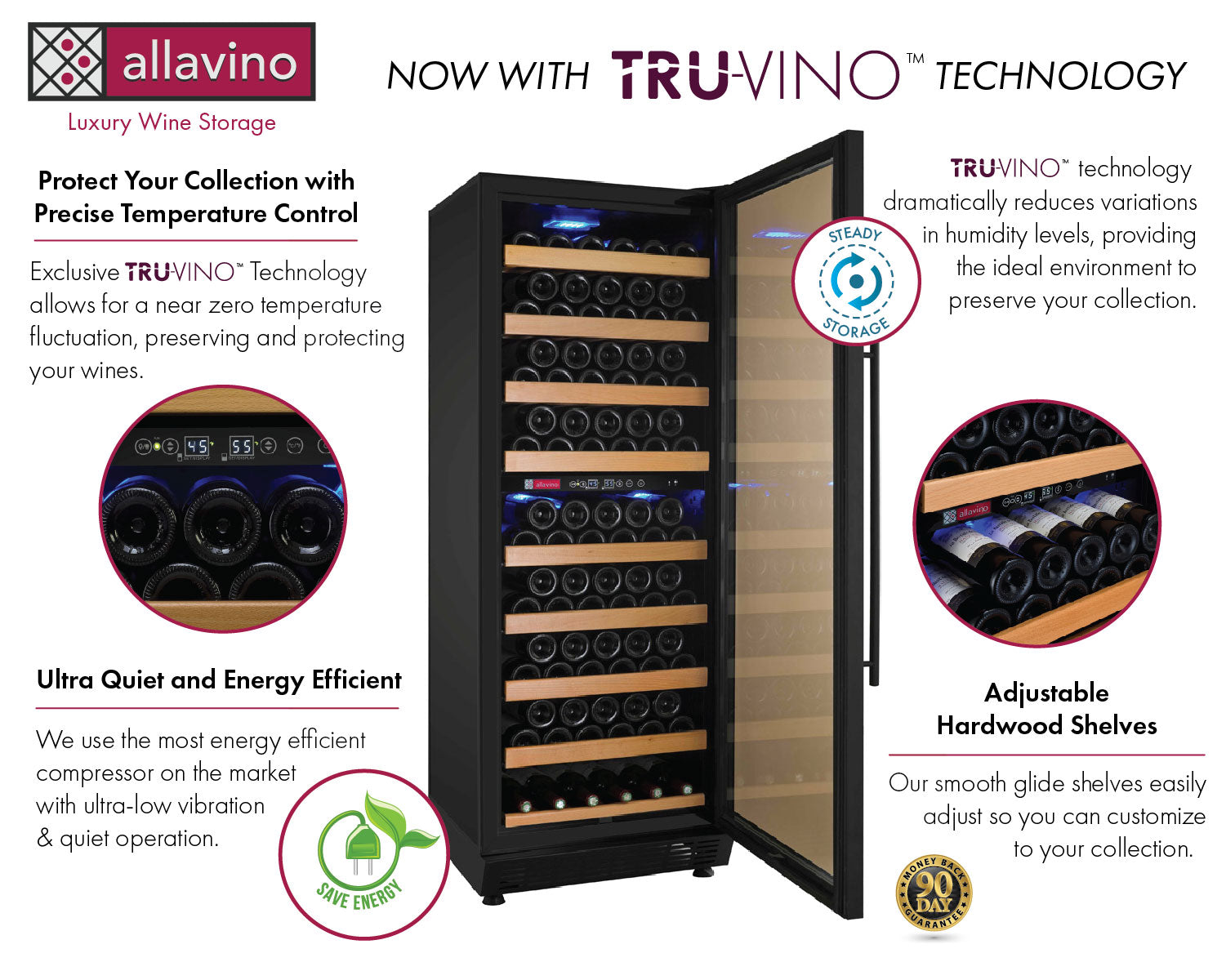 24" Wide Vite II Tru-Vino 99 Bottle Dual Zone Black Right Hinge Wine Refrigerator