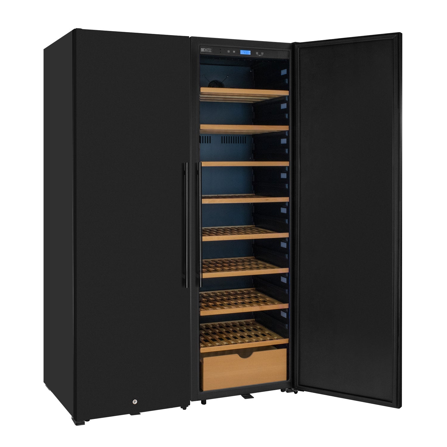 76.5" Tall Side-by-Side Wine Vault with Solid Black Doors