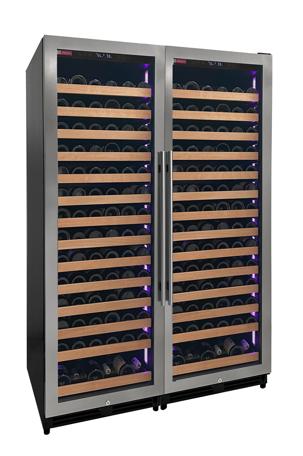 Reserva Series 326 Bottle 71" Tall Dual Zone Stainless Steel Side-by-Side Wine Refrigerator