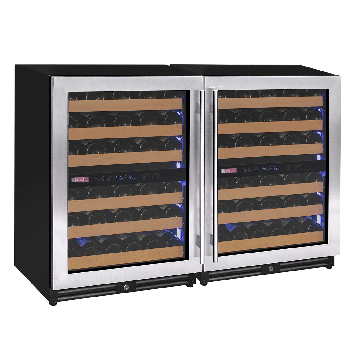 Allavino Reserva Series 112 Bottle Four Zone Undercounter Wine Refrigerator Cooler with Stainless Steel Doors - Side-by-Side