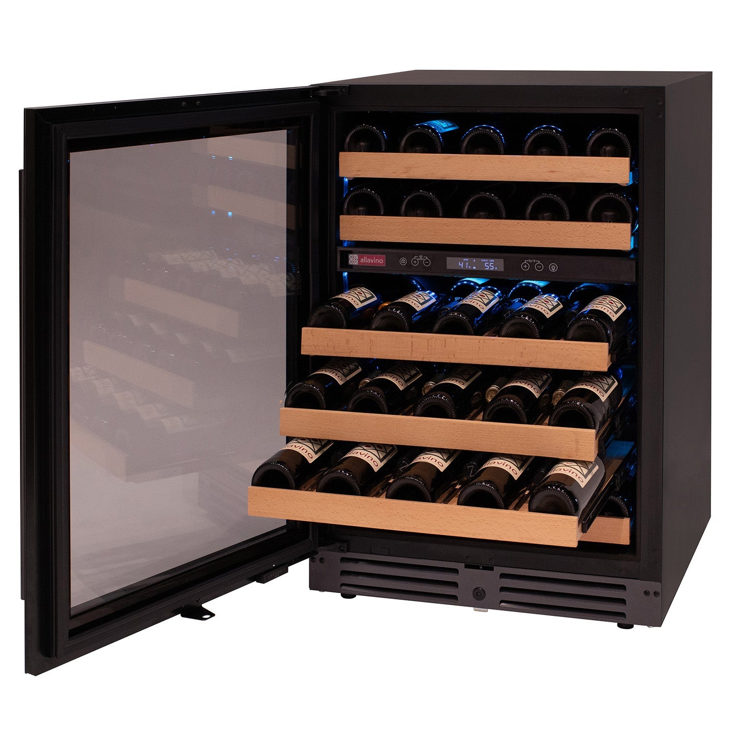 Reserva Series 50 Bottle 34" Tall Dual Zone Left Hinge Black Glass Wine Cooler Refrigerator