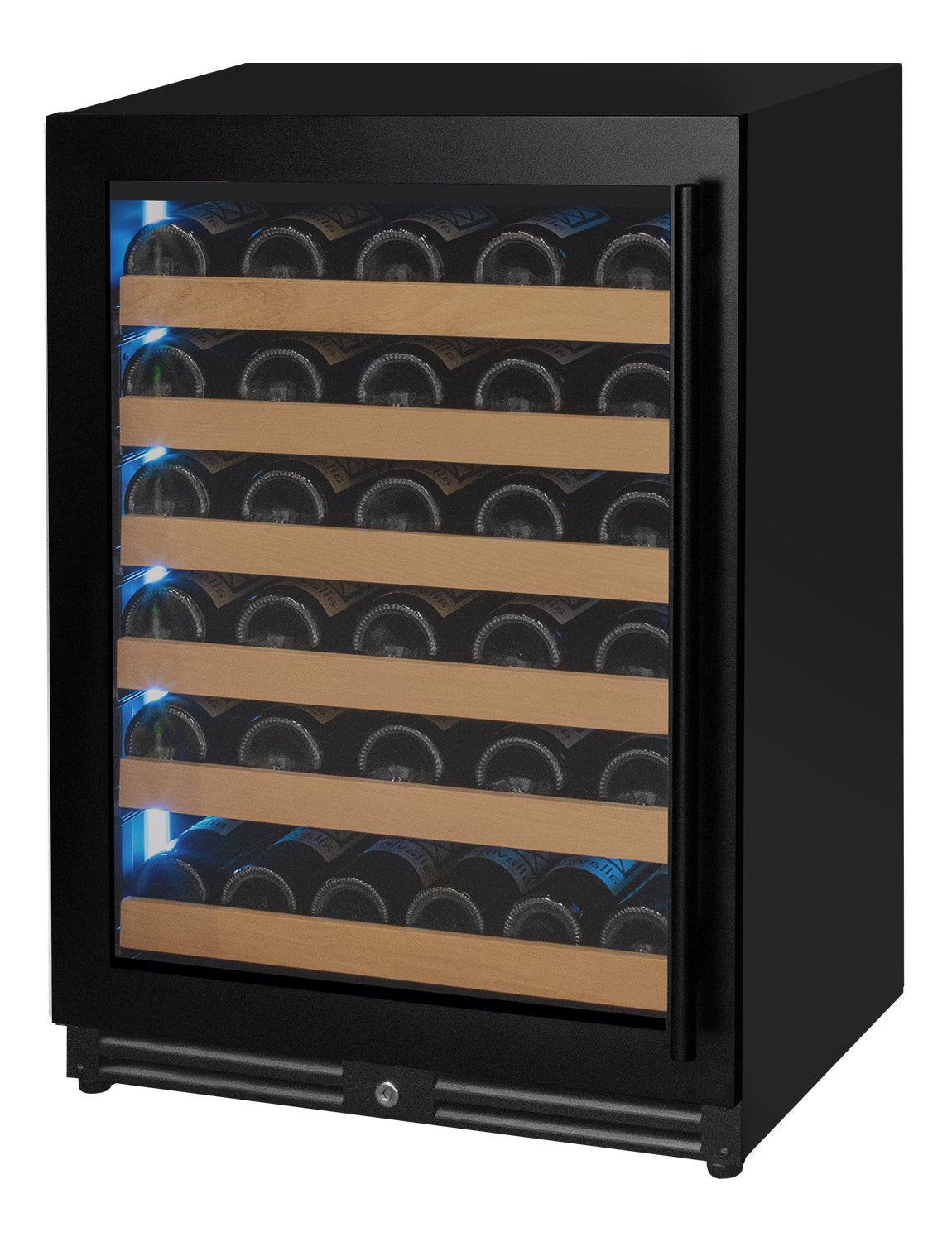 Reserva Series - 56 Bottle Single Zone Built-in Luxury Wine Refrigerator with Black Door - Left Hinge