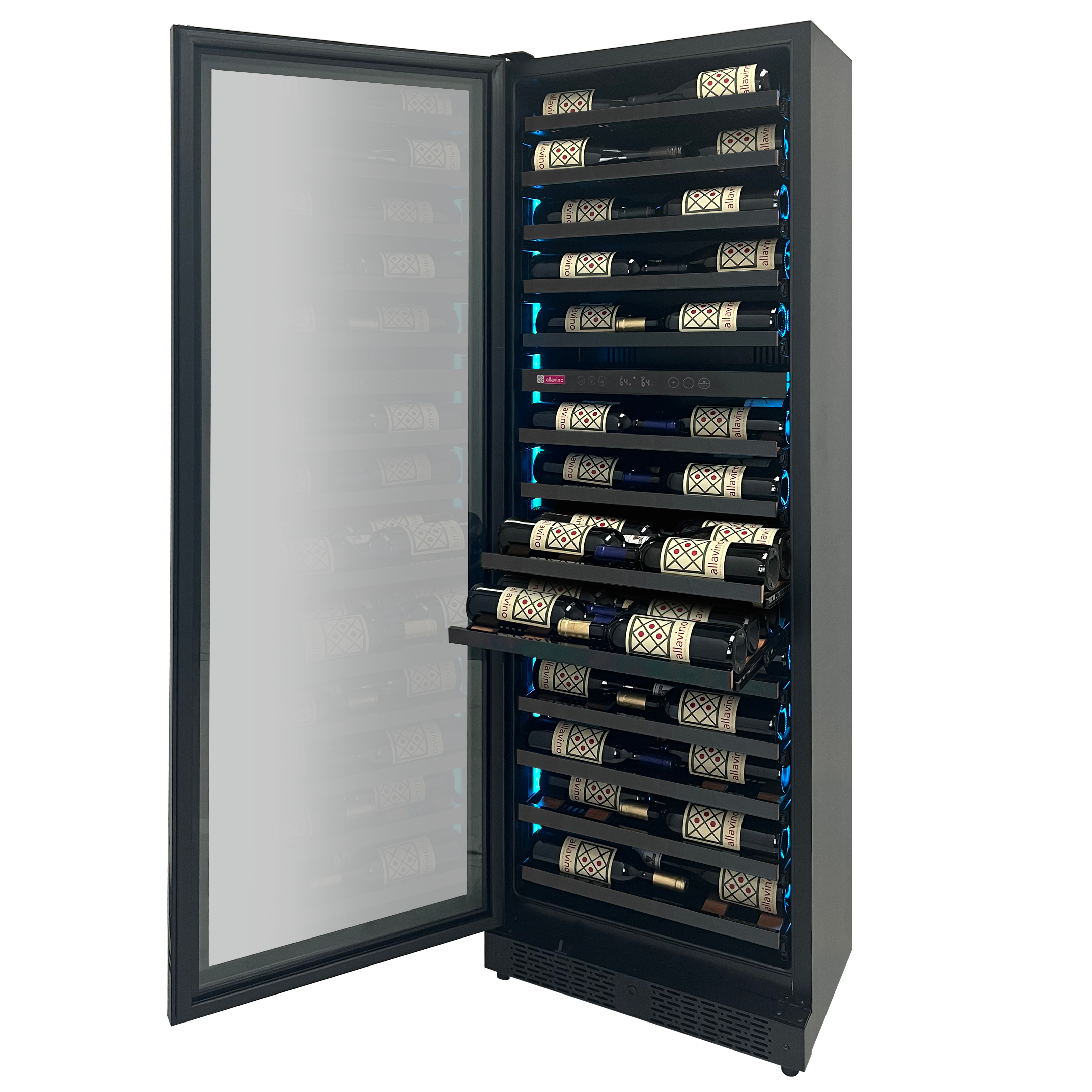 Reserva Series 67 Bottle 71" Tall Dual Zone Left Hinge Black Shallow Wine Refrigerator Console