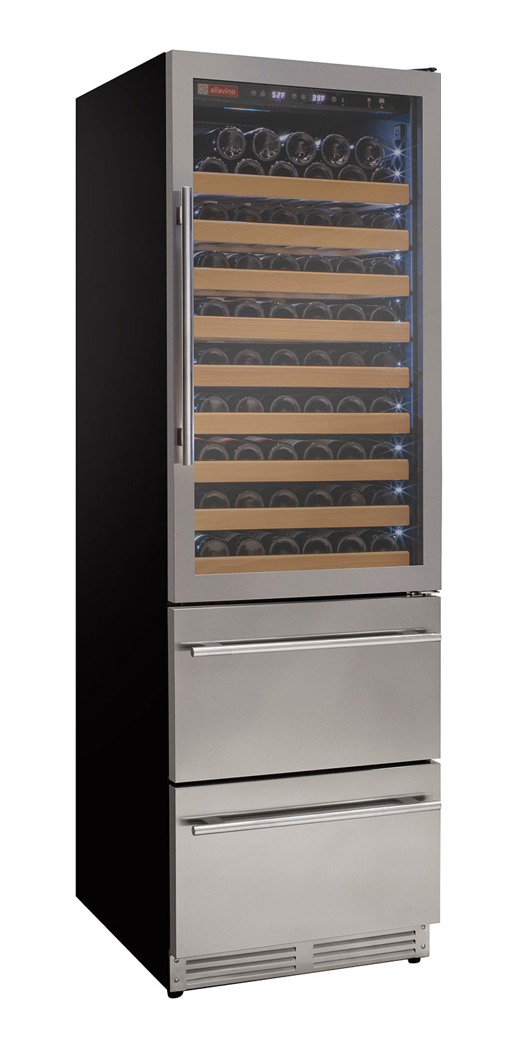 76.5" Tall Stainless Steel Wine Refrigerator with Two Refrigerated Drawers