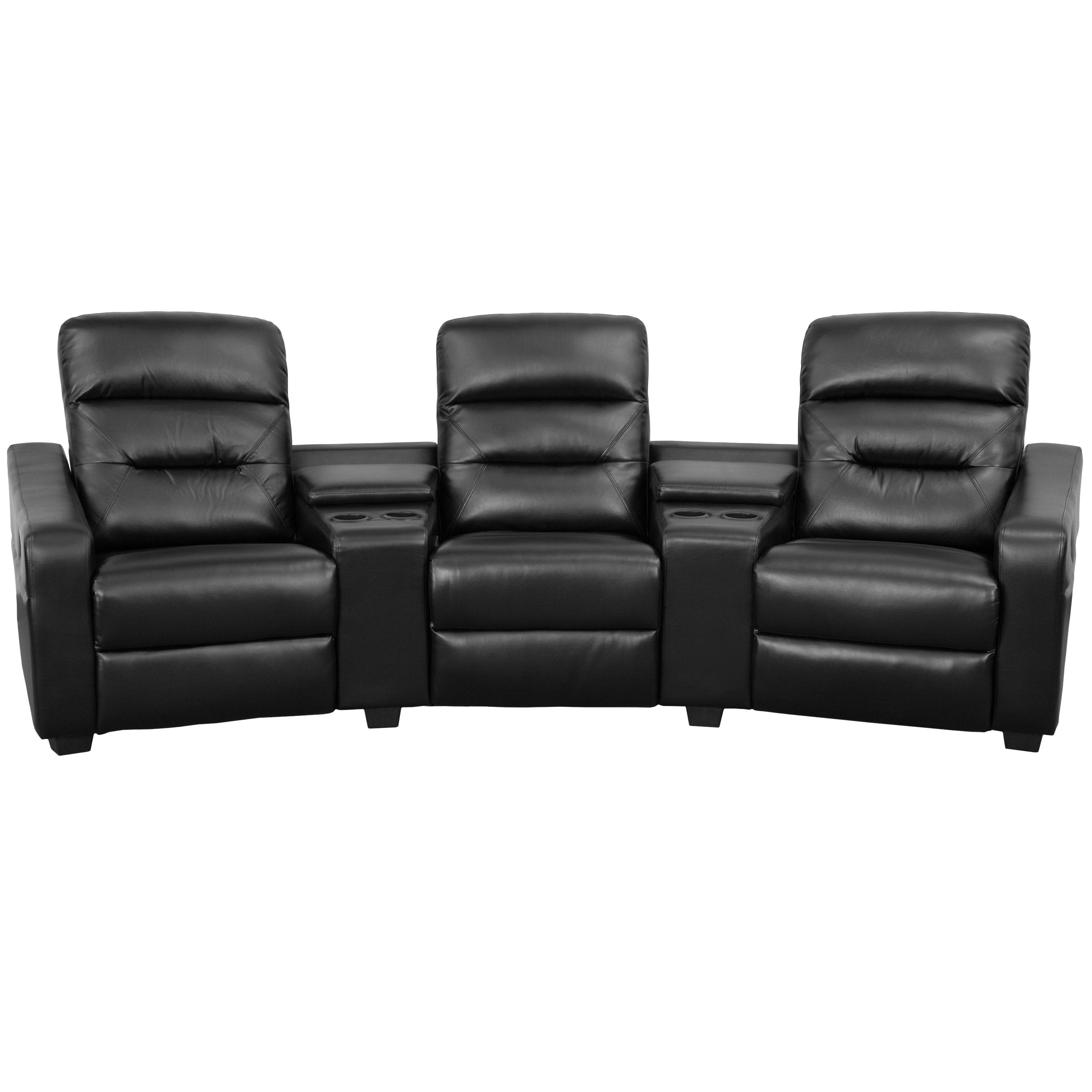 Futura Series 3-Seat Reclining Black Leather Theater Seating (BT-70380-3-BK-GG)