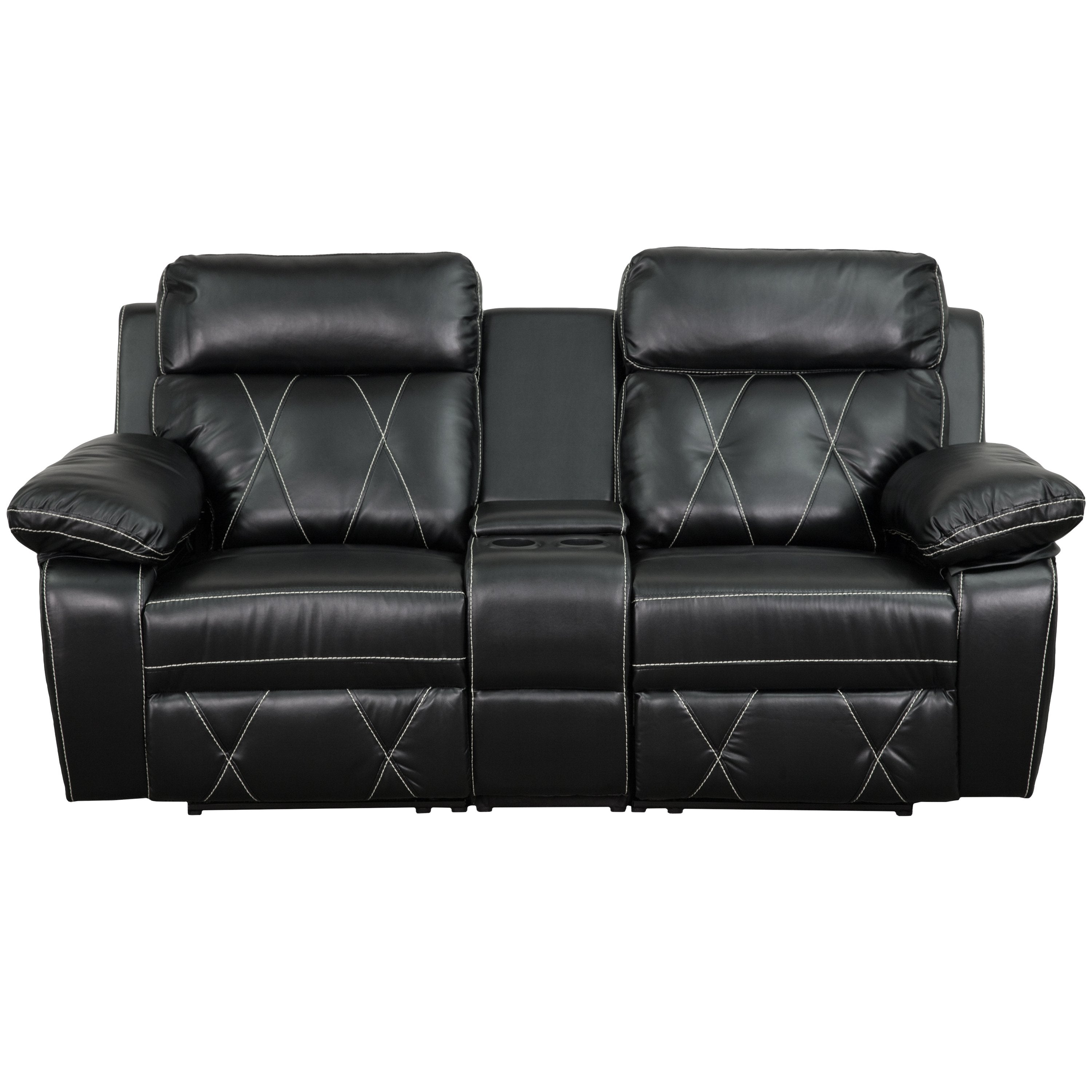 Reel Comfort Series 2-Seat Reclining Black Leather Theater Seating (BT-70530-2-BK-GG)