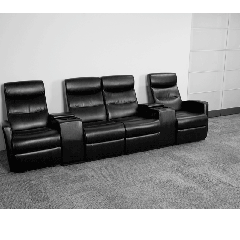 Anetos Series 4-Seat Reclining Black Leather Theater Seating (BT-70273-4-BK-GG)