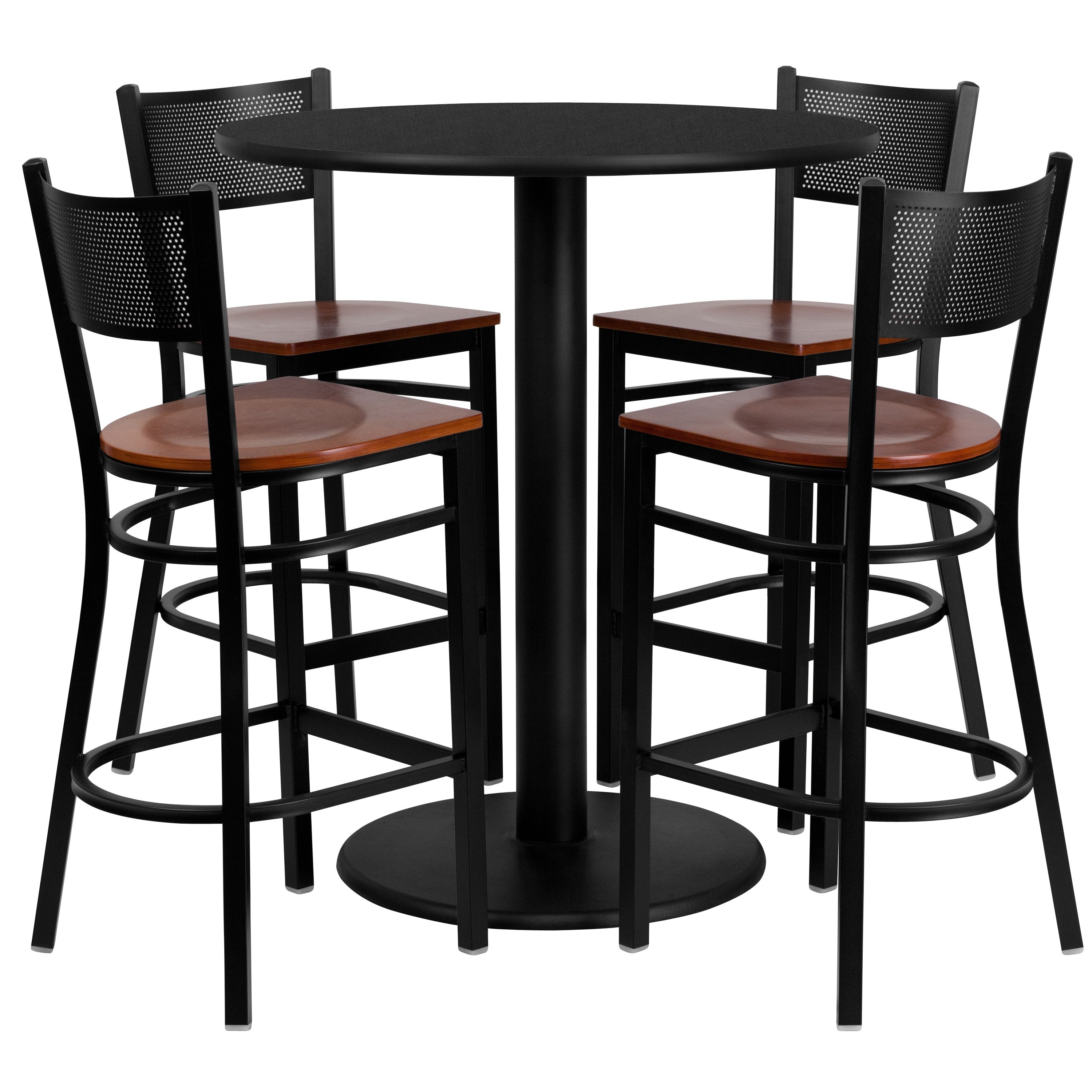 36'' Round Black Laminate Table Set with 4 Metal Barstools (MD-0018-GG)
