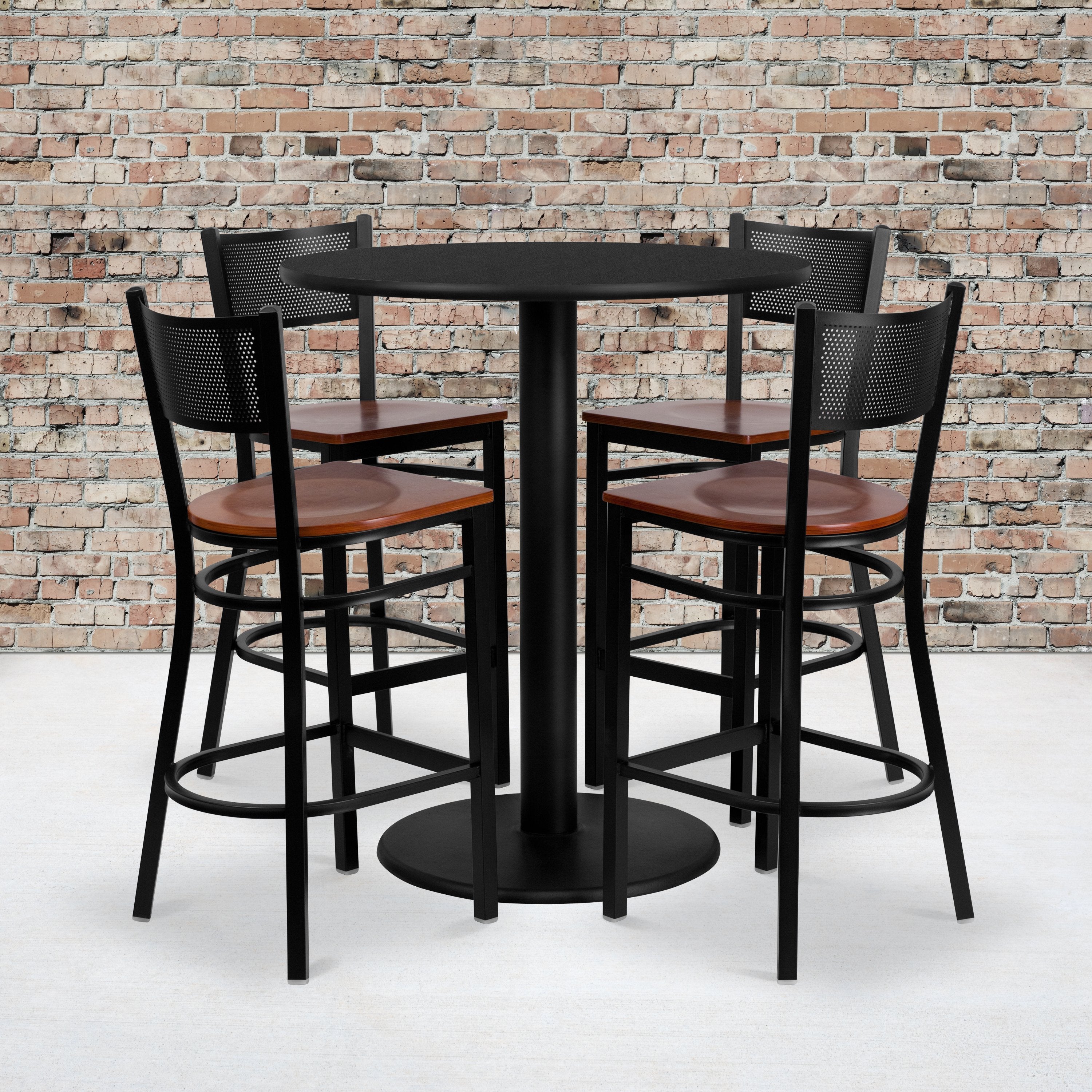 36'' Round Black Laminate Table Set with 4 Metal Barstools (MD-0018-GG)
